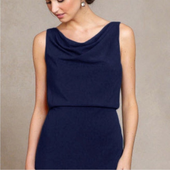 Jenny Yoo Madelyn Crepe De Chine Maxi Dress Gown in Navy Blue Sz 0 - Picture 3 of 16